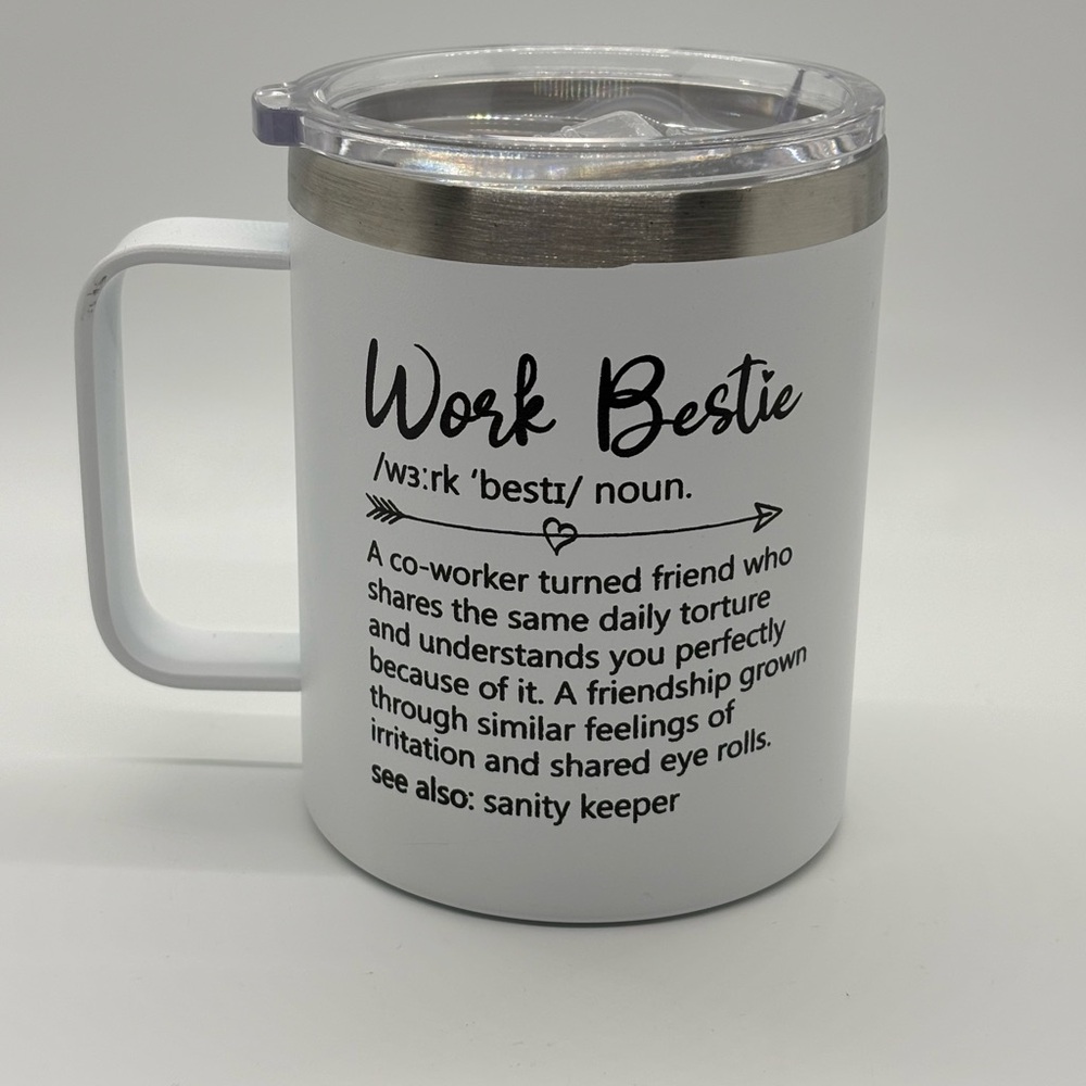 White Work Bestie Mug with Lid